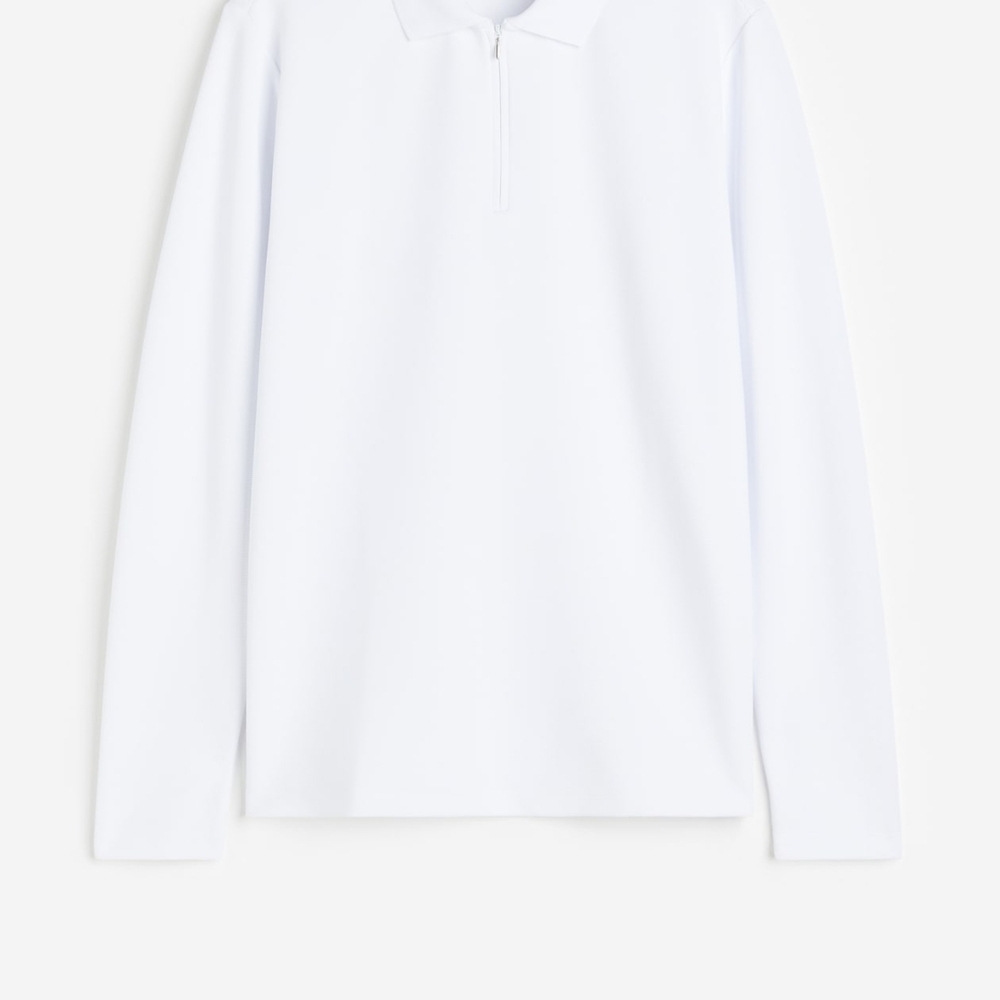 H&M Men's Crisp White Long Sleeve Polo